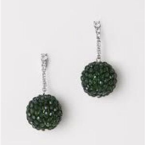 H&M Dark Green Beaded Ball Drop Earrings – Set of 3 (One Missing)